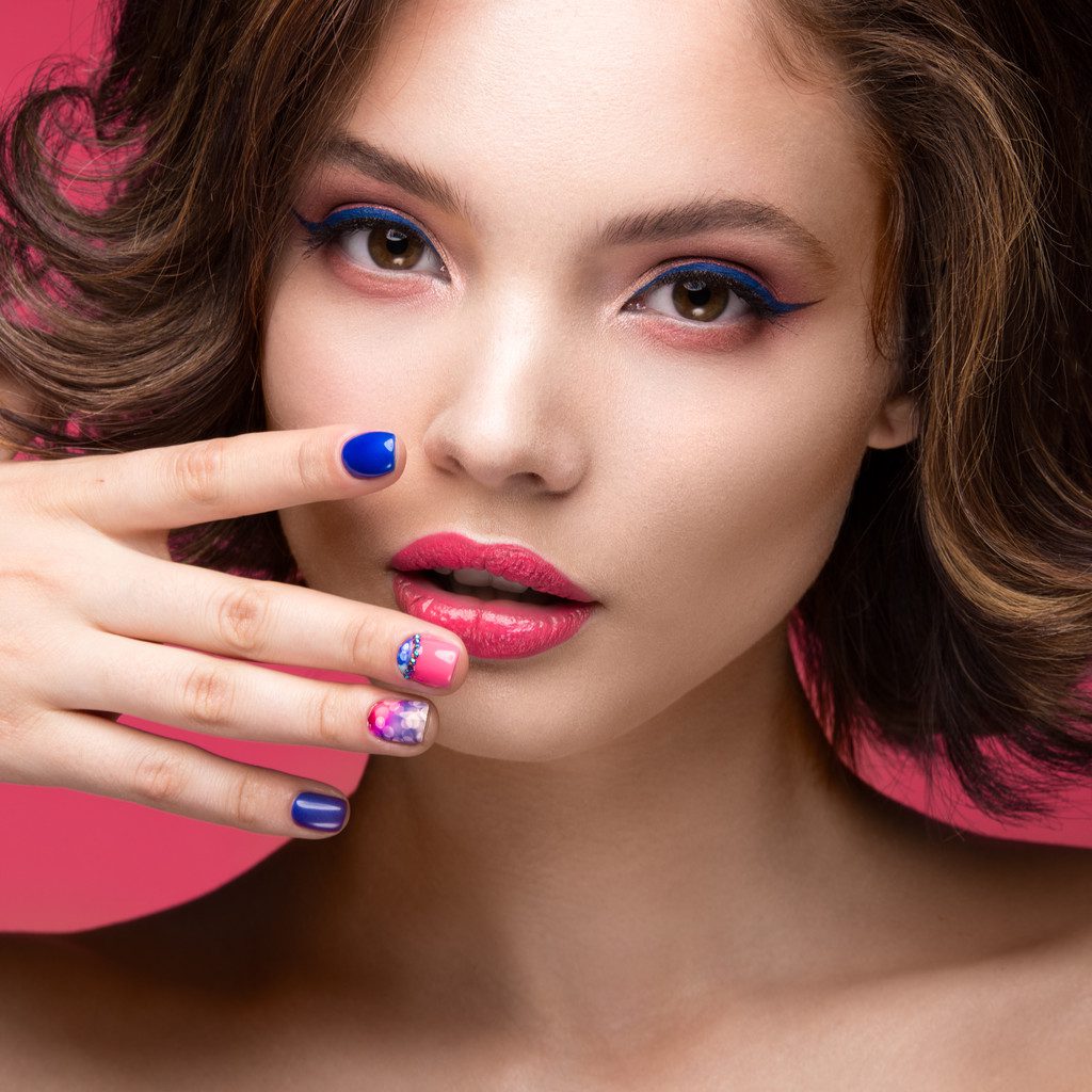 Beautiful model girl with short nail designs